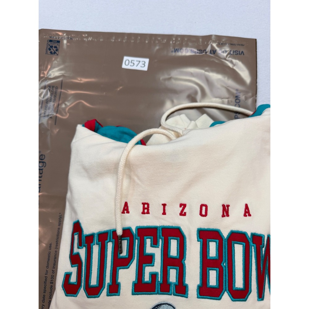 Starter Arizona Super Bowl LVII Hoodie Cream Teal Red Stripe Sweatshirt Mens M - Picture 8 of 8